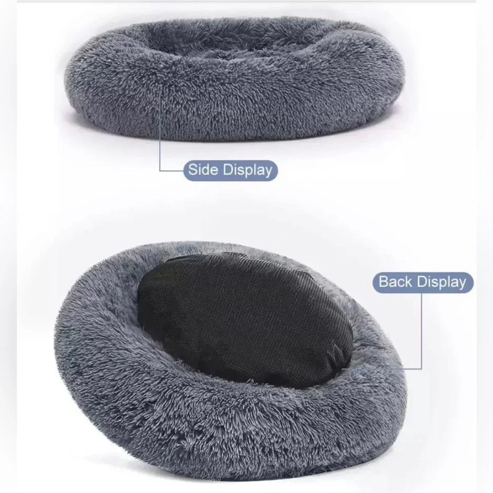 Fluffy and Comfy Dog Cat Donut Bed Washable Cream 28in (70cm)